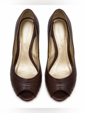 ALDO Brown Leather Peep Toe Heels Size 8 | Classic Stiletto Pumps